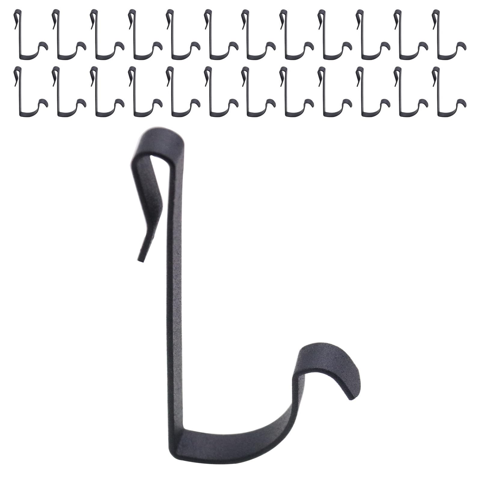 XUEBEI 25PCS J Shaped Stainless Steel Hooks Hanging Sink Grid Hook, Wire Rack Hook Hewelry,Key,Tag,DIY Crafts for Kitchen, Bedroom, Office, Wire Shelf, Coat Rack Accessories (Black 25 Pack)