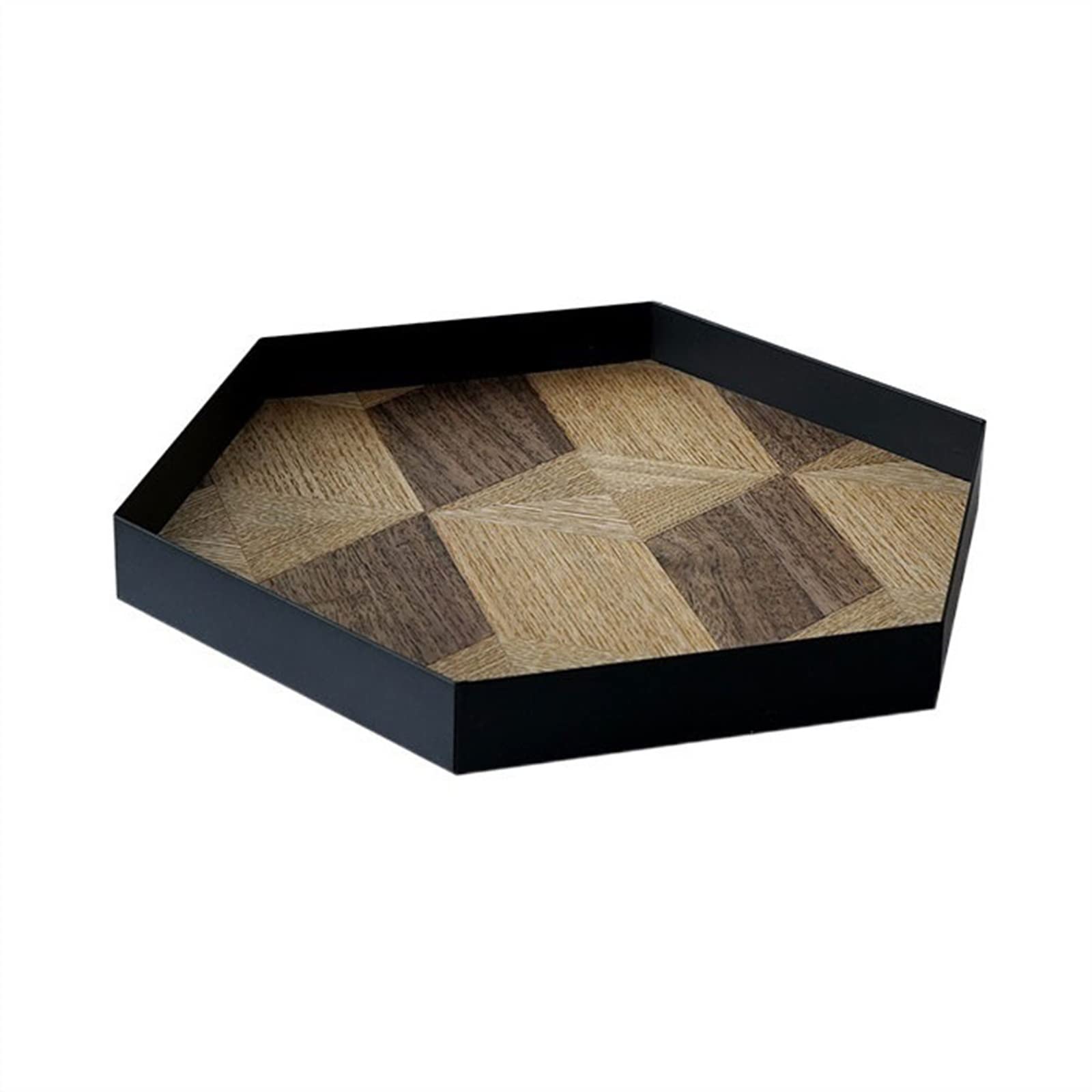 Bandejas de Servir Bandeja de Almacenamiento de Madera, Juego de té de Hierro, Bandeja de Almacenamiento de Escritorio, Bandeja de Servicio de Mesa Hexagonal Bandeja Decorativa(Grande)