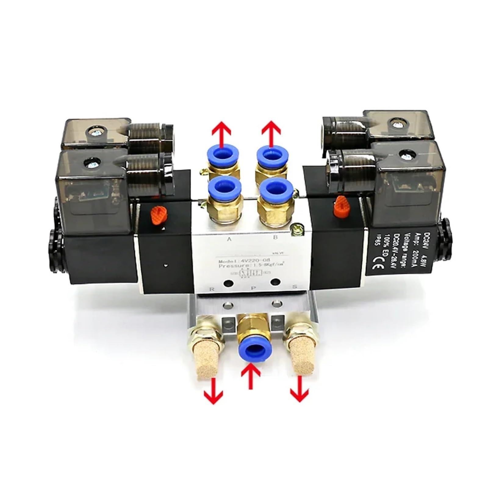 Válvula Solenoide 220V Neumática 4V220-08 Aire 5 Vías 2 Posiciones 1/4" Bobina Aleación Interna CC 12 V CC 24 V CA 110 V(W 10mm Fittings)