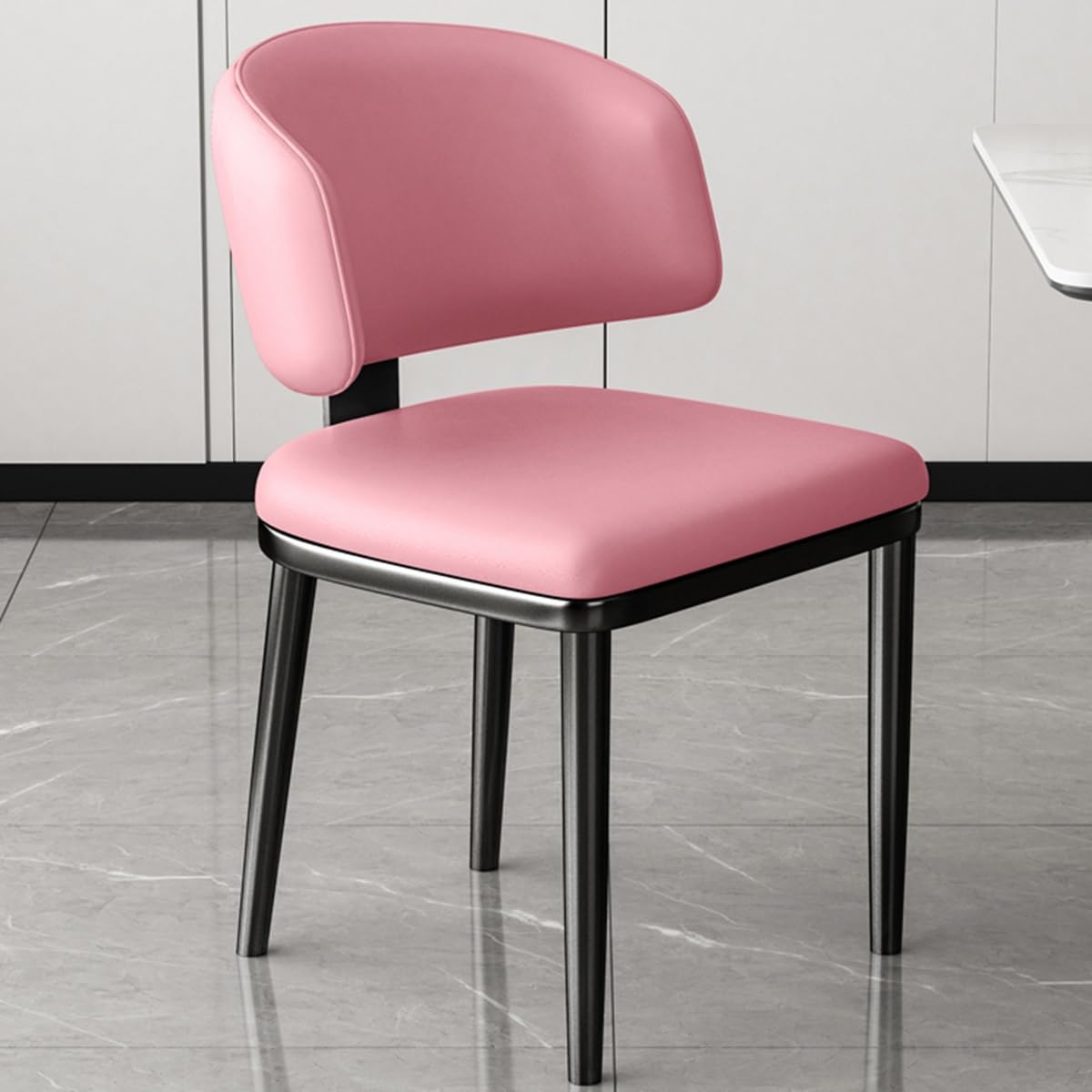 GIZNXBA Brown Dining Chairs Mid Century Modern Kitchen Dining Room Chairs Leather Upholstered Dinner Chairs Comfortable Padded Accent Chair With Metal Legs, Reception Chairs For Office(/Pink)