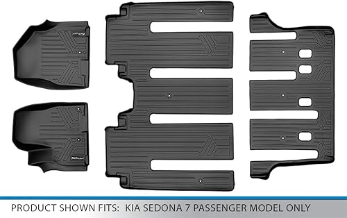 Miniatura 6 de SMARTLINER Juego de tapetes de piso de ajuste personalizado, 3 filas, color negro para modelos Kia Sedona 2015-2021 para 7 pasajeros