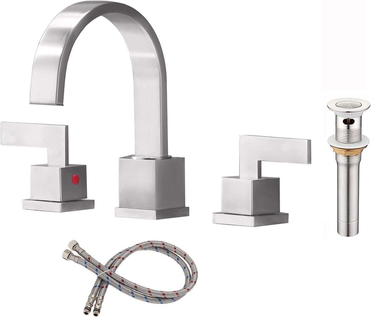 Friho Modern 2 Handle 3 Hole Stainless Steel Brushed Nickel Widespread