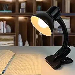 Luminária Articulada de Mesa com Presilha Tipo Clip para Estudo e Escritório – Preta, Ajustável e Econômica (Preta)