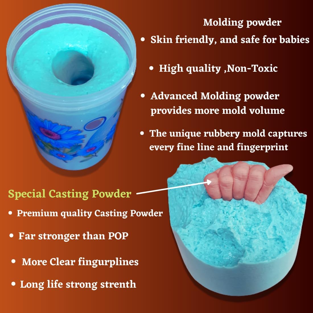 Ubrighty Hand Foot Casting kit for Baby | 3D Casting Kit, Hand Print and Foot Print, Molding Powder Clay Moulding Material (4 CASTINGS up to 9 Month Baby) 2