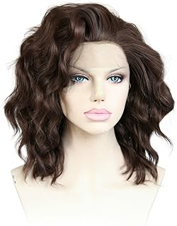 Cbwigs Brown Short Wavy Synthetic Lace Front Wigs for Women Heat Resistant 10 inch