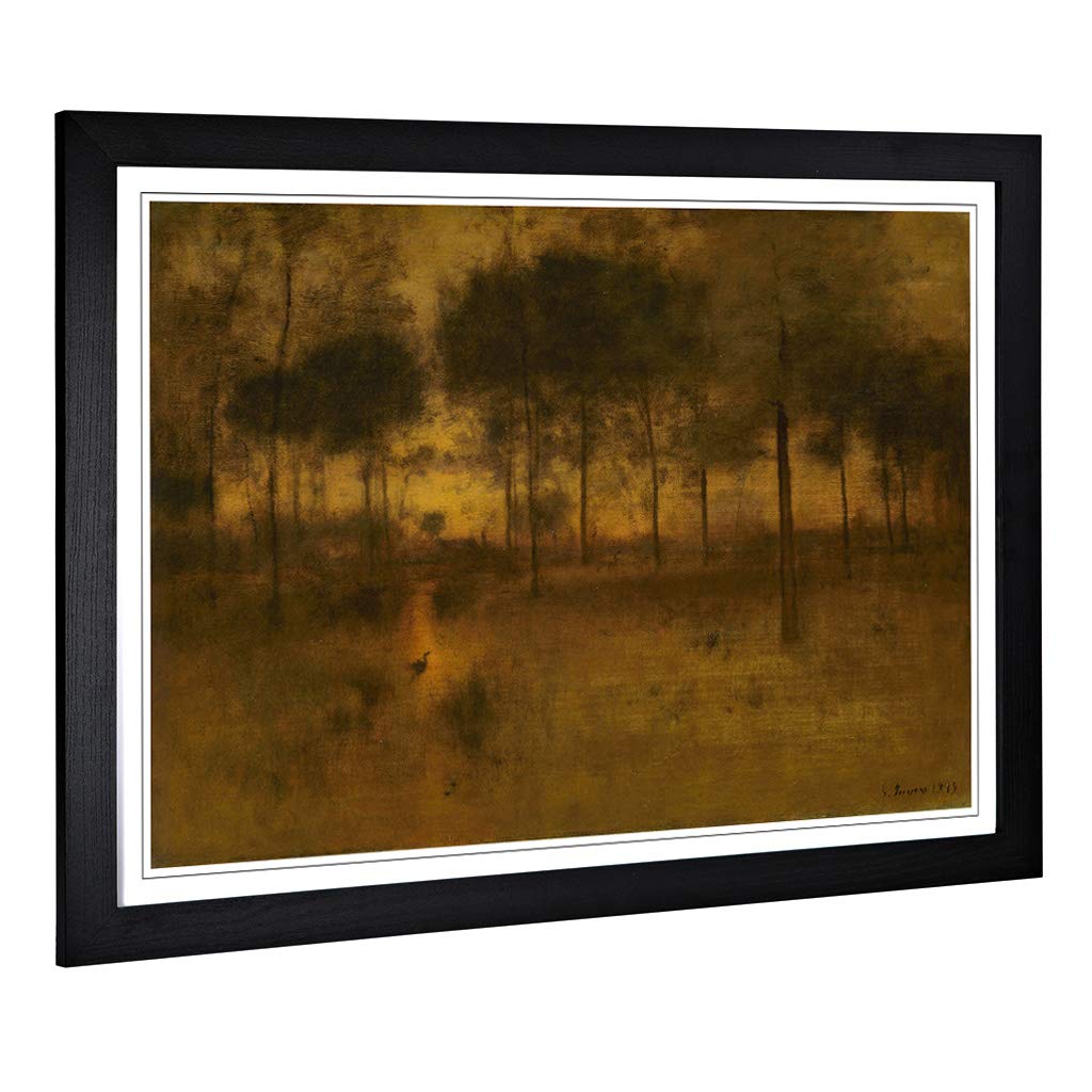 Big Box Art Framed Print of George Innes Heron Design | Wall Art Picture | Home Decor for Kitchen, Living Room, Bedroom, Hallway, Black, A2 / 24.5x18 Inch / 62x45cm