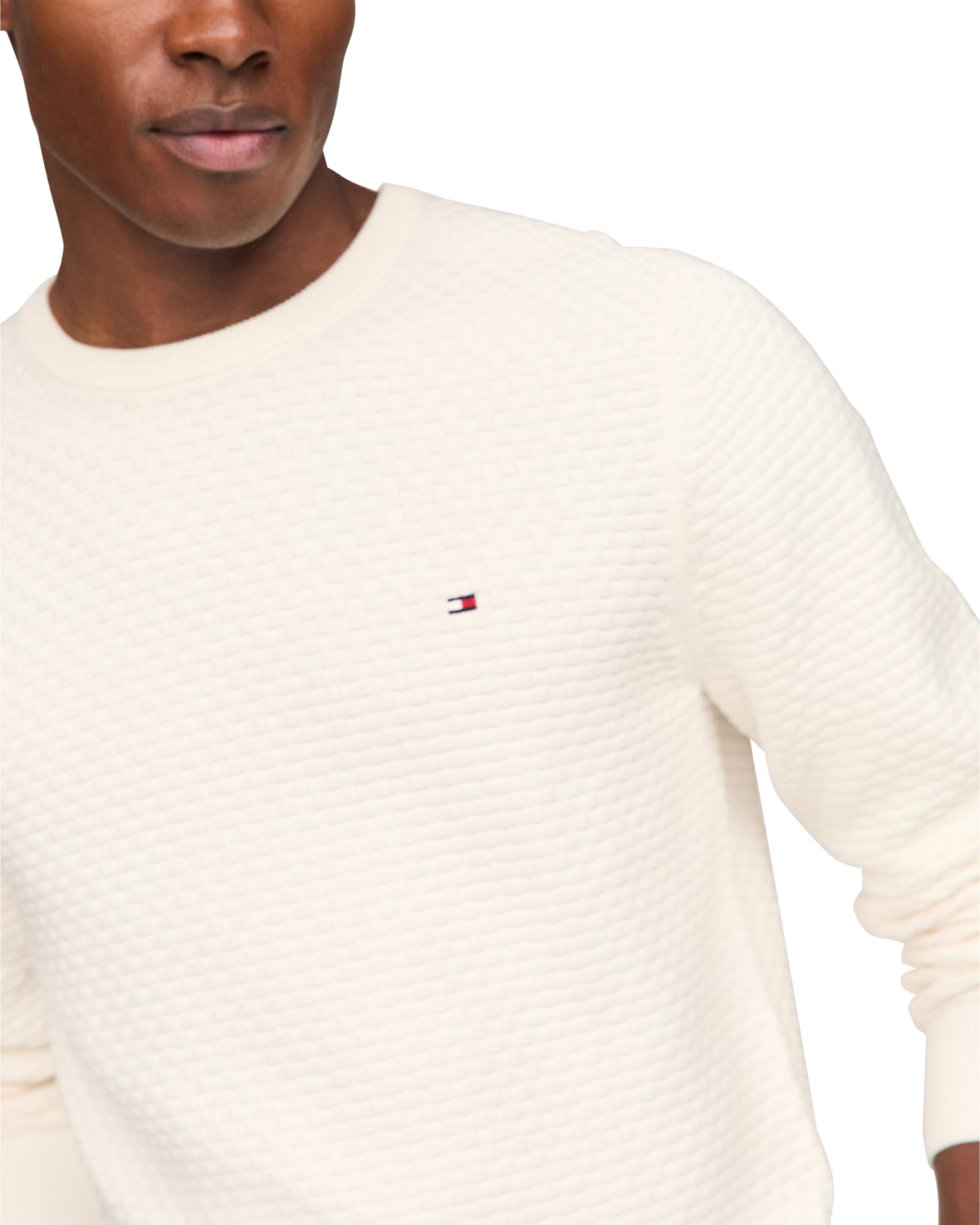 Tommy Hilfiger Męski teksturowany sweter z dzianiny waflowej z okrągłym dekoltem, lekki sweter, dostępny w dużych i wysokich, kość słoniowa, XXL, kość słoniowa, XXL