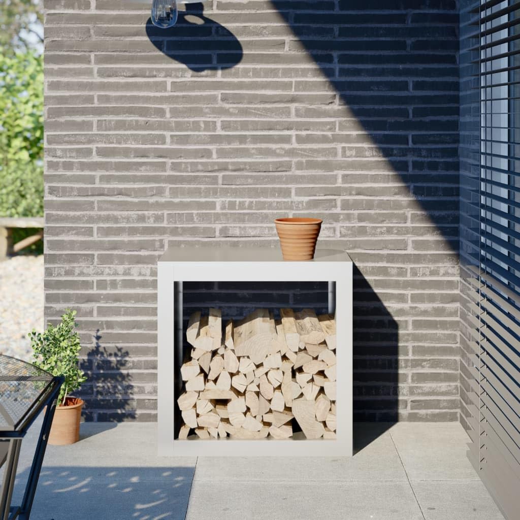 Brennholzregal Weiß Stahl 60x40x60 cm Kaminholzständer für Innenbereich Wohnzimmer Terrasse Garten Hof zur ordentlichen Lagerung von Feuerholz und Scheitholz neben Kamin Ofen