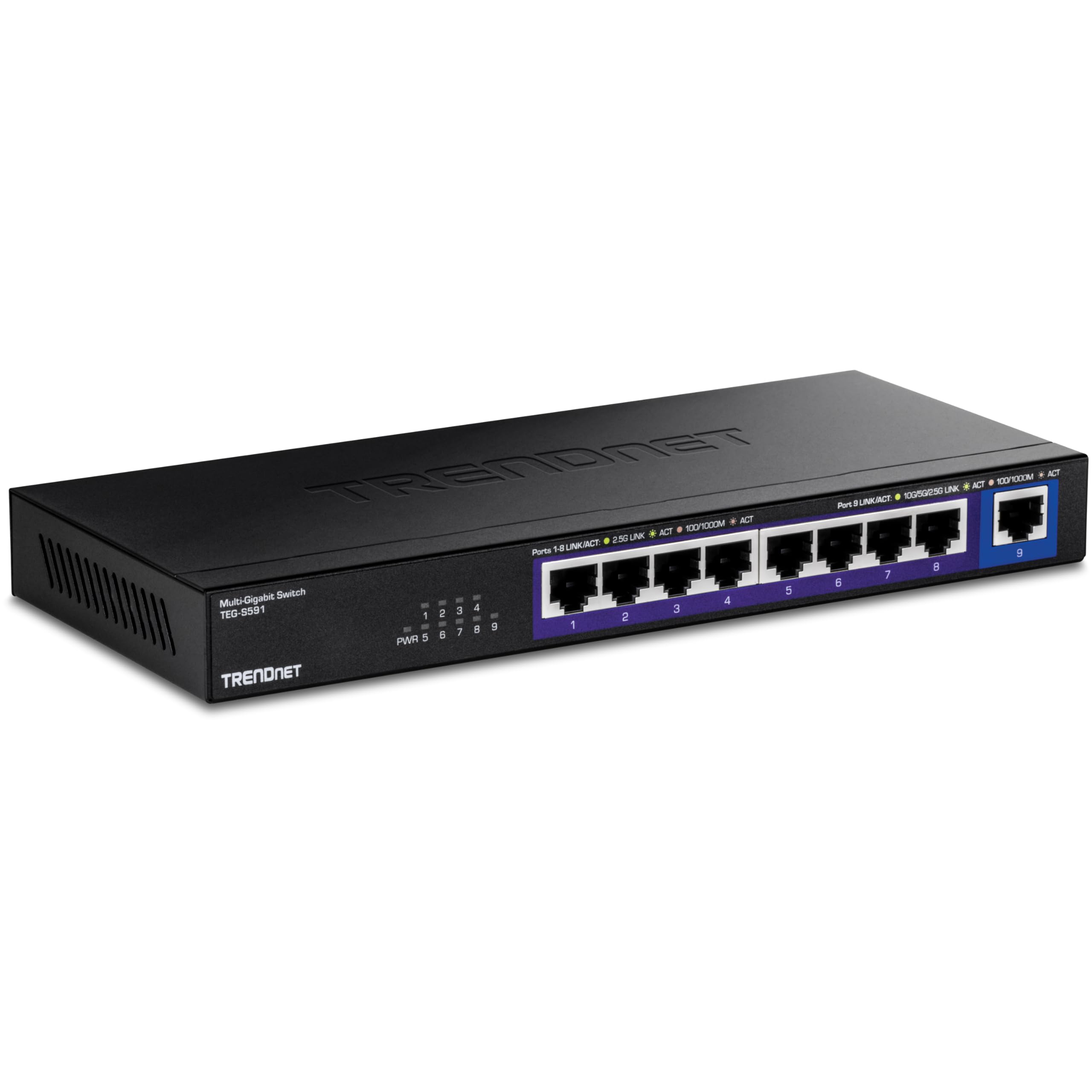 TRENDnet 9-Port Multi-Gig Switch, TEG-S591, 8 x 2.5G RJ-45 Ports, 1 x 10G RJ-45 Port, 60Gbps Switching Capacity, Lifetime Protection, Black
