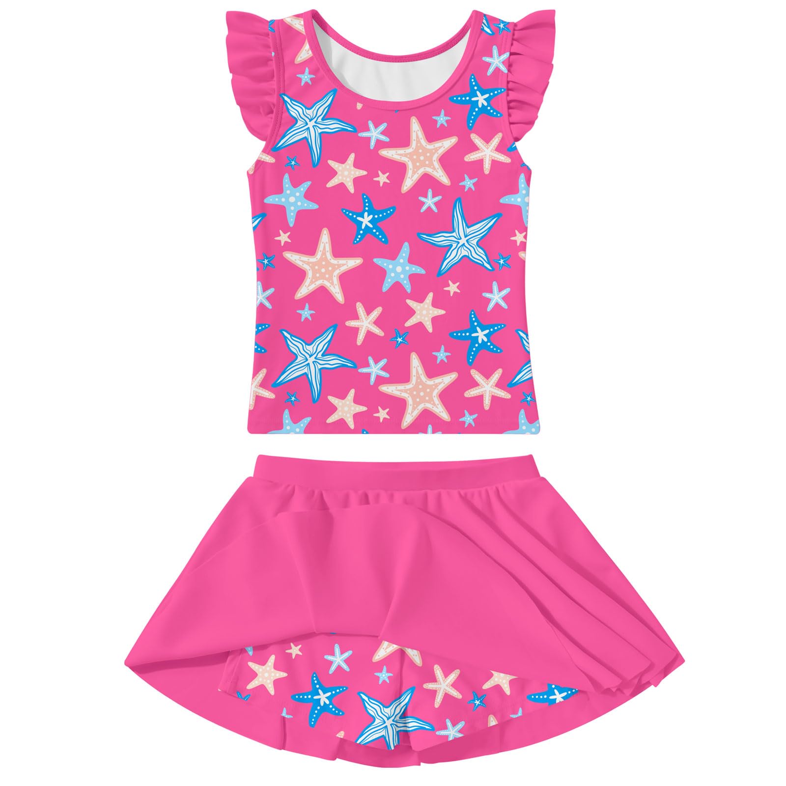 Girls Swimsuit 2 Piece Ruffle Bathing Suit UPF 50+ Tankini Swimsuit Skirt with Lining Size 3-10