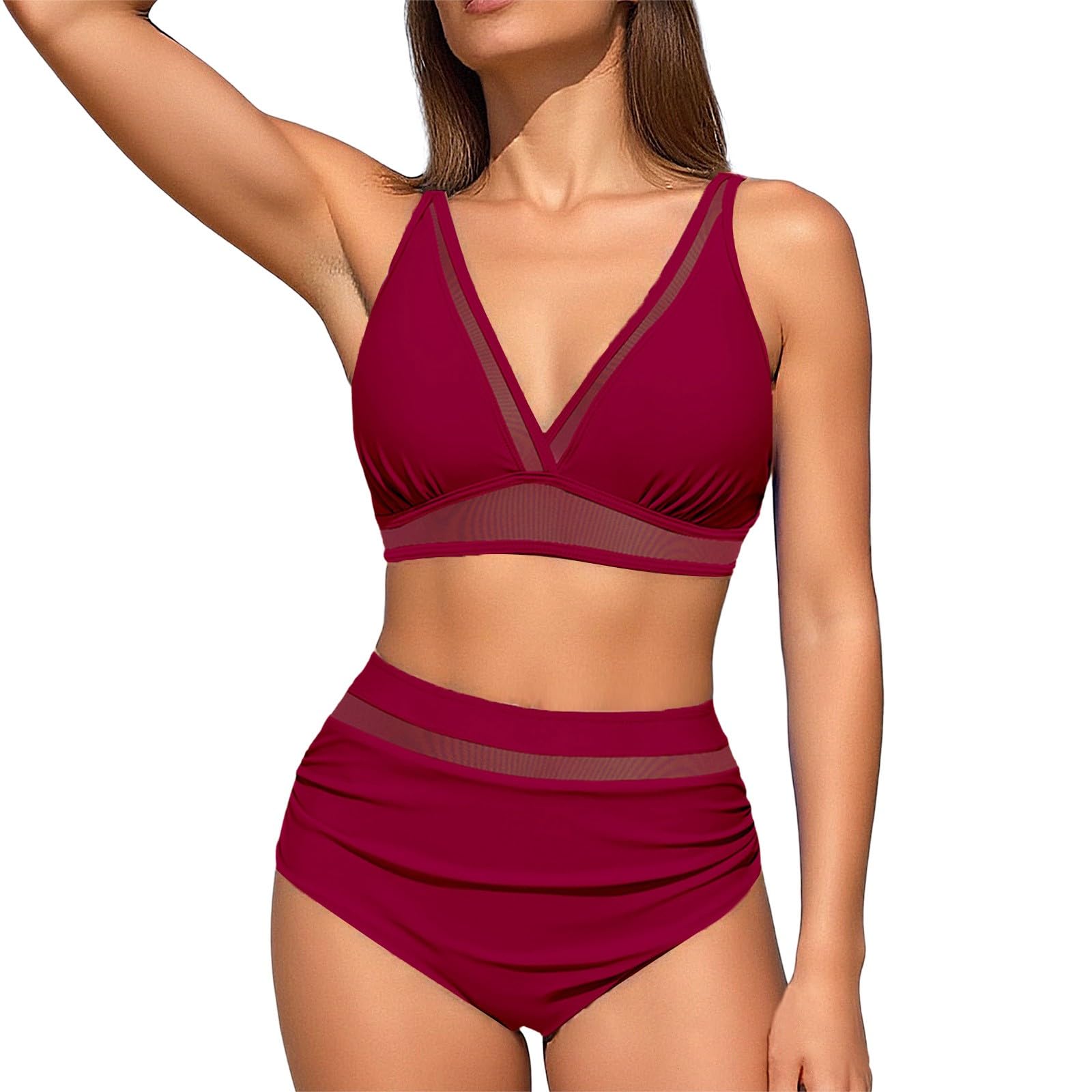 Generisch Bikini para mujer con aros para mujer, retro, sexy, cintura alta, traje de baño con espalda cruzada