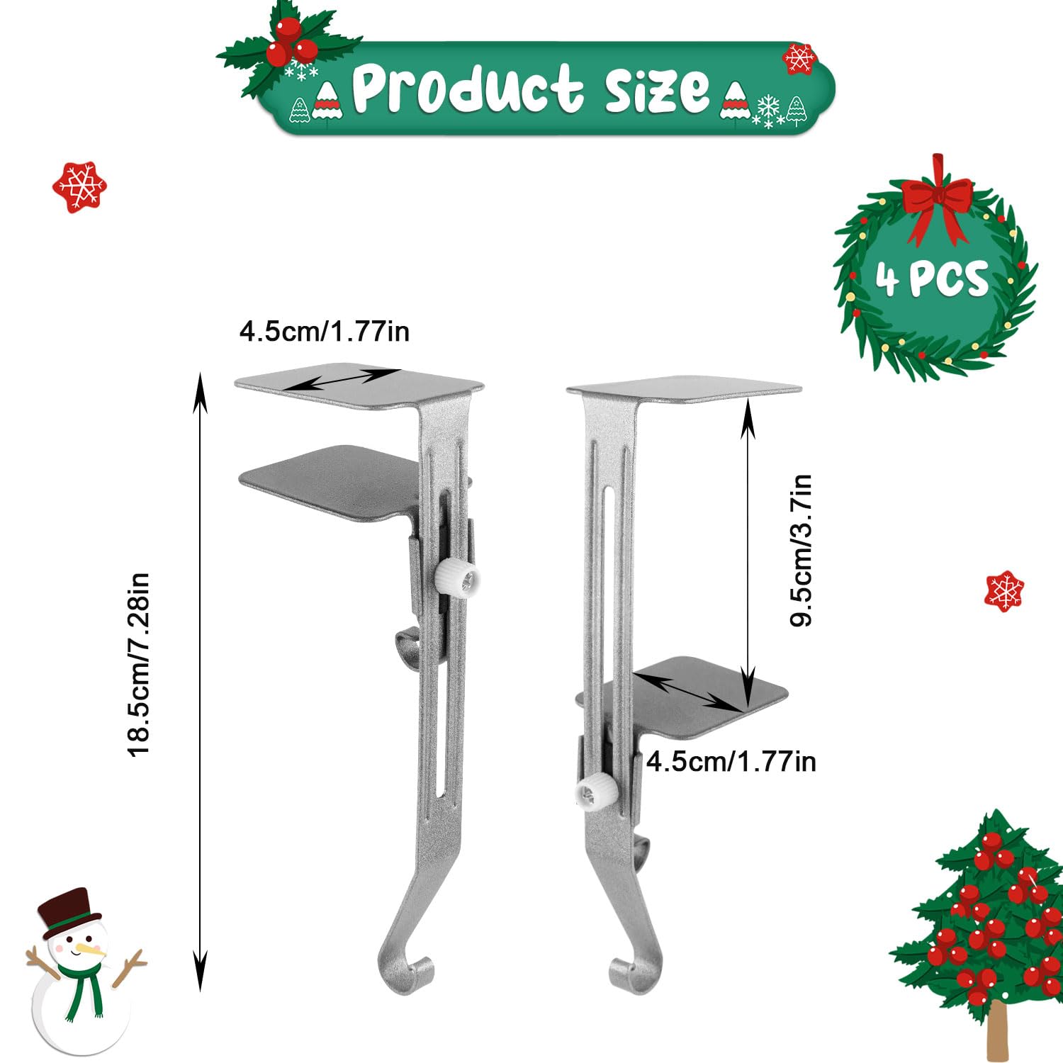 NQEUEPN 4pcs Christmas Fireplace Hooks, Adjustable Christmas Stocking Holders Heavy Duty Mantel Stocking Hooks Mantel Garland Clips for Christmas Party Decorations