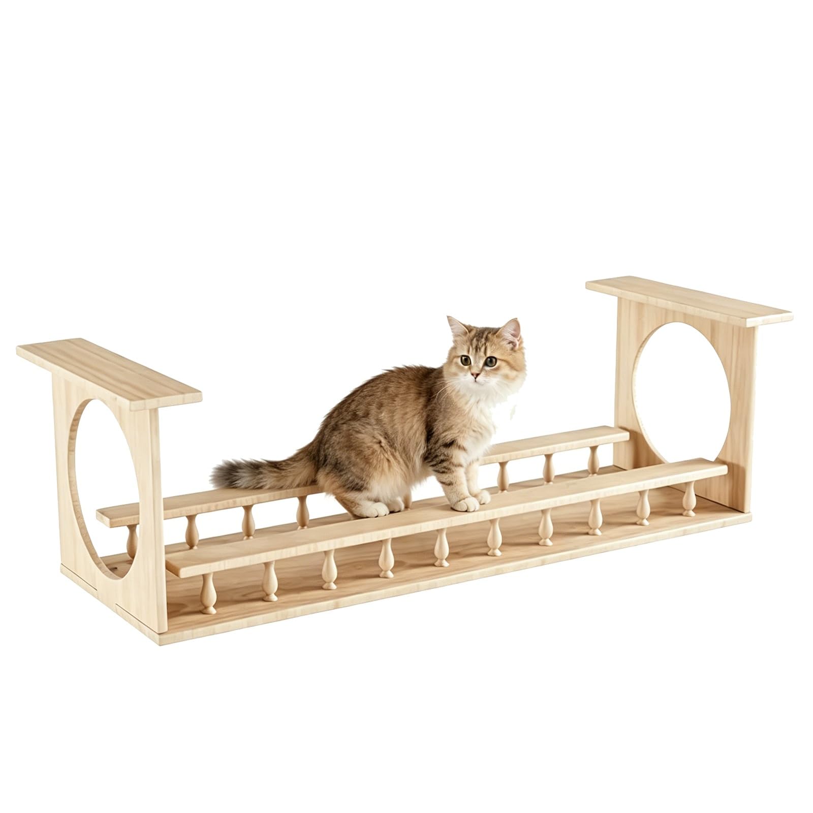 Katzenbrücke Zur Deckenmontage, Massive Holz Katzenmöbel, mit Zaun zum Spielen und Entspannen für Wohnungskatzen