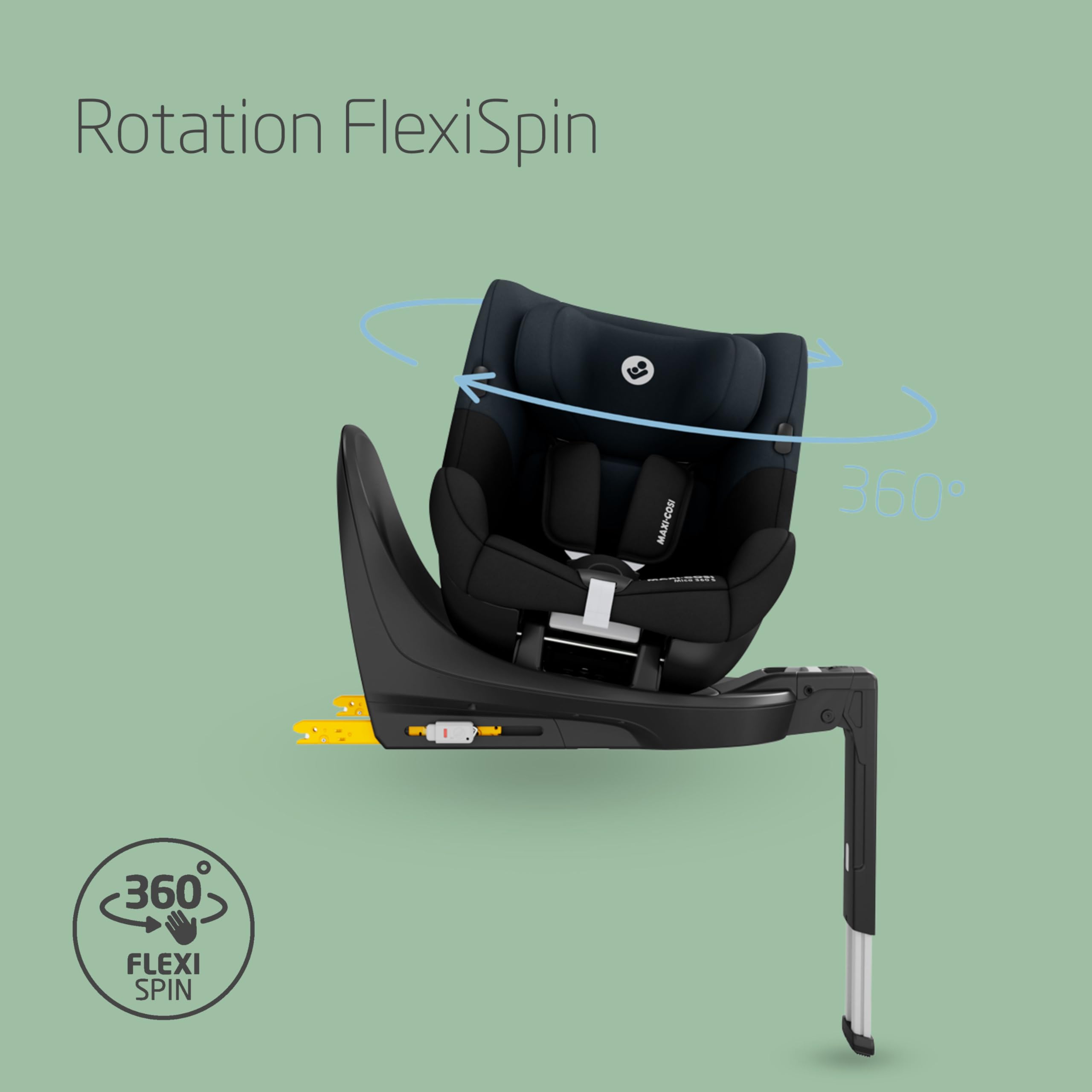 Maxi-Cosi Mica 360 S, Siège-auto bébé i-Size, De 3 mois à 4 ans (61–105 cm), Siège-auto isofix 360 pivotant, Rotation FlexiSpin, 5 inclinaisons, Protection G-CELL, Harnais Easy-in, Tonal Black