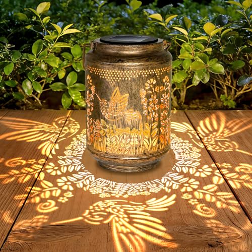 Birthday Gifts for Women Unique Hummingbird Solar Lantern Garden Ornaments Outdoor Gardening Presents for Mum Grandma Her Hanging Garden Lights for Patio Lawn Yard Decor