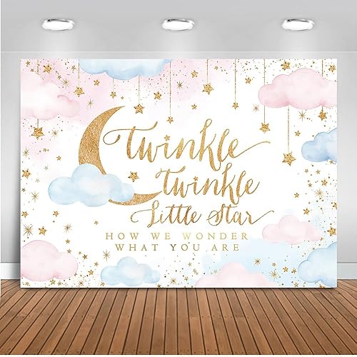 Mocsicka Twinkle Twinkle Little Star - Telón de fondo de revelación de género para fiesta de niño o niña, decoración de fondo rosa y azul, nubes y