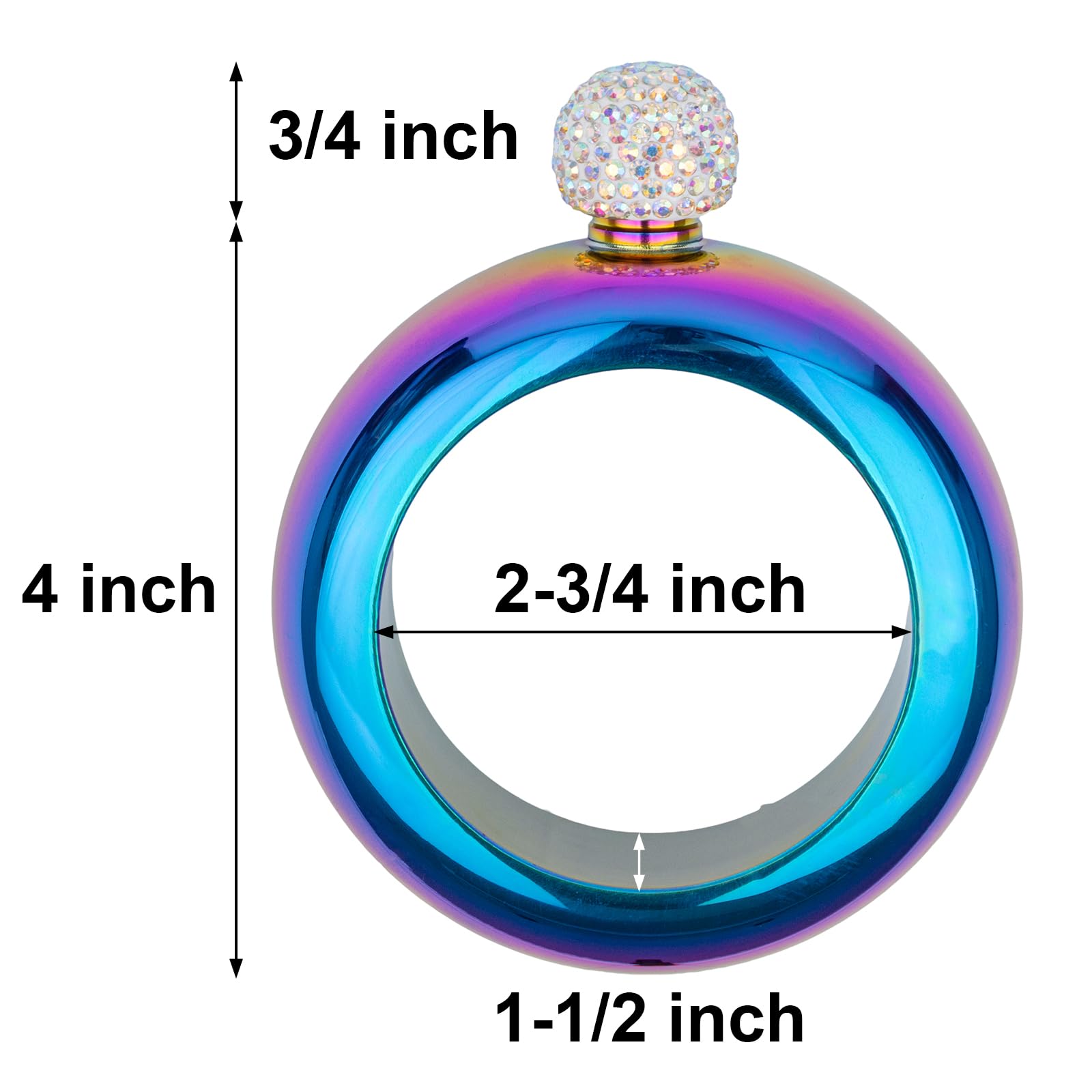TOPTIE Fiaschetta da Polso da 3,5 Once, Bracciale Fiaschetta donna in Acciaio Inossidabile con Coperchio in Cristallo con Imbuto per Regalo