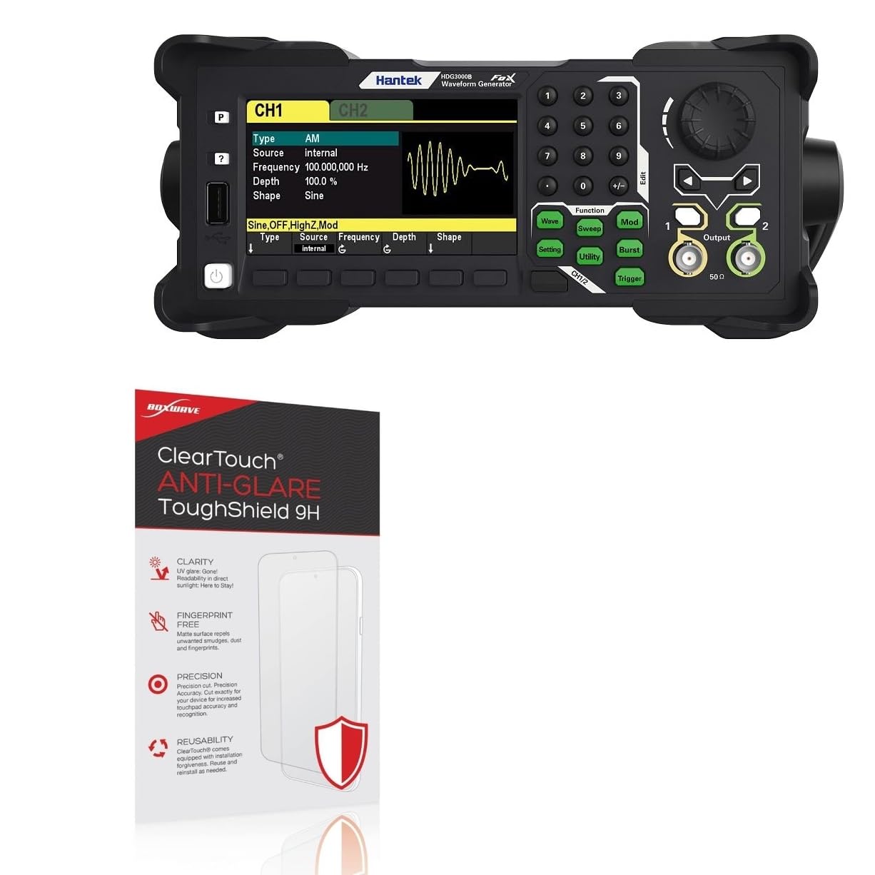 BoxWave Screen Protector Compatible With Hantek HDG3042B - ClearTouch Anti-Glare ToughShield 9H (2-Pack), Anti-Glare 9H Tough Flexible Film Screen Protector