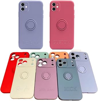 Personalized Slim Liquid Silicone Phone Case for iPhone 17 Air 16 Pro Max 15 14 Plus 13 12 11 XR X/XS with 360 Rotatable Ring Holder Kickstand Shockproof Cover,Custom Name Logo Design