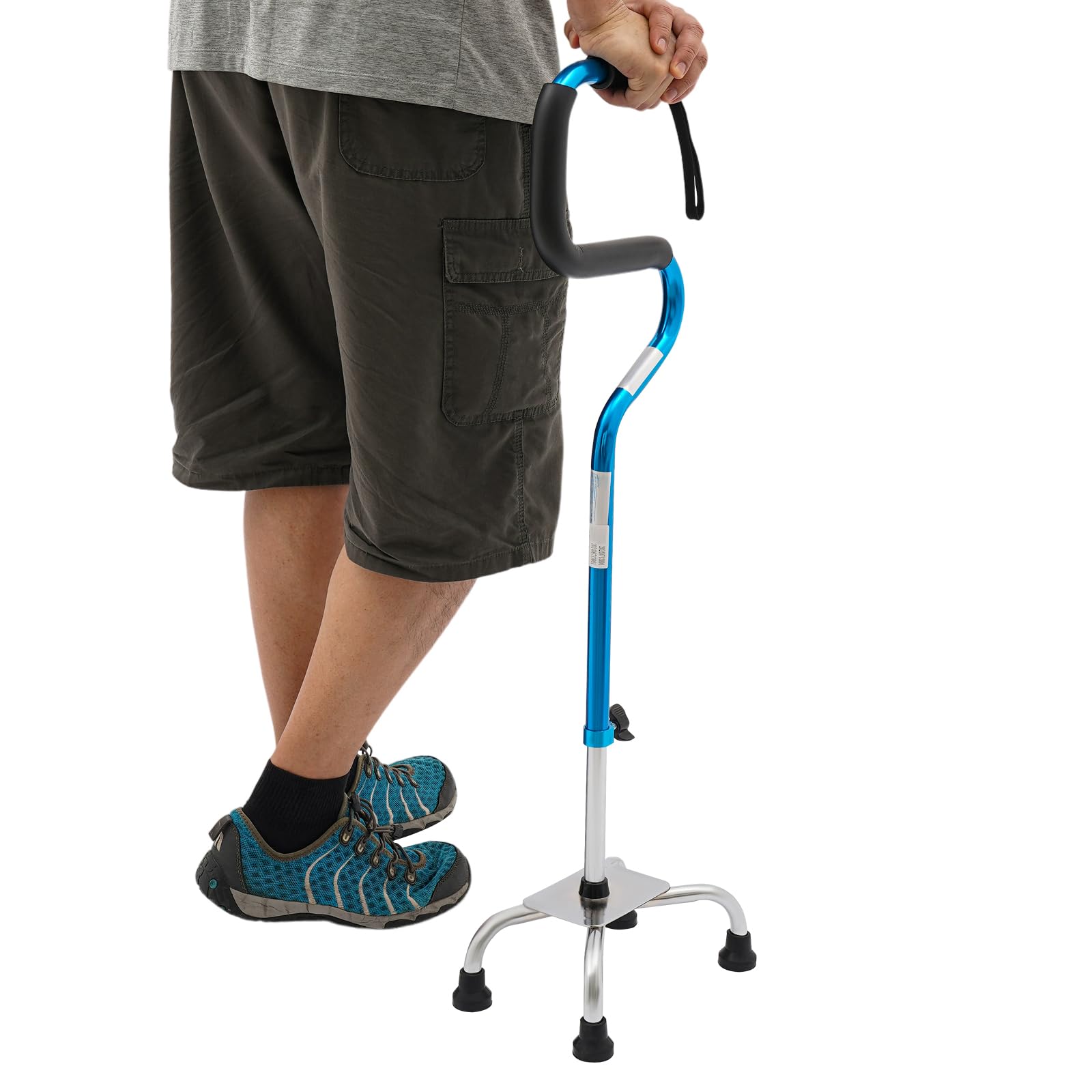 Camminatore, supporto per la mobilità a quattro piedi, bastone da passeggio regolabile, altezza regolabile, struttura stabile, capacità di carico di 136 kg, multifunzione per adulti anziani (blu)
