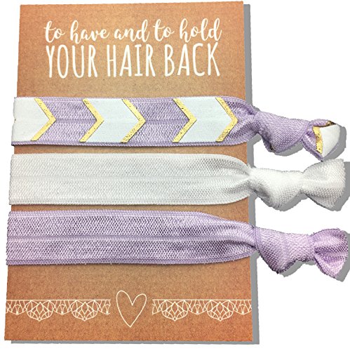 Jeune Marie 12 Pack Purple Ribbon Hair Ties KIT No Crease Elastics Handtied Ouchless Ponytail Holders Hair Band Bracelet Favors for Bachelorette Parties, Bridal Showers, and More! (12 Pack, Purple)