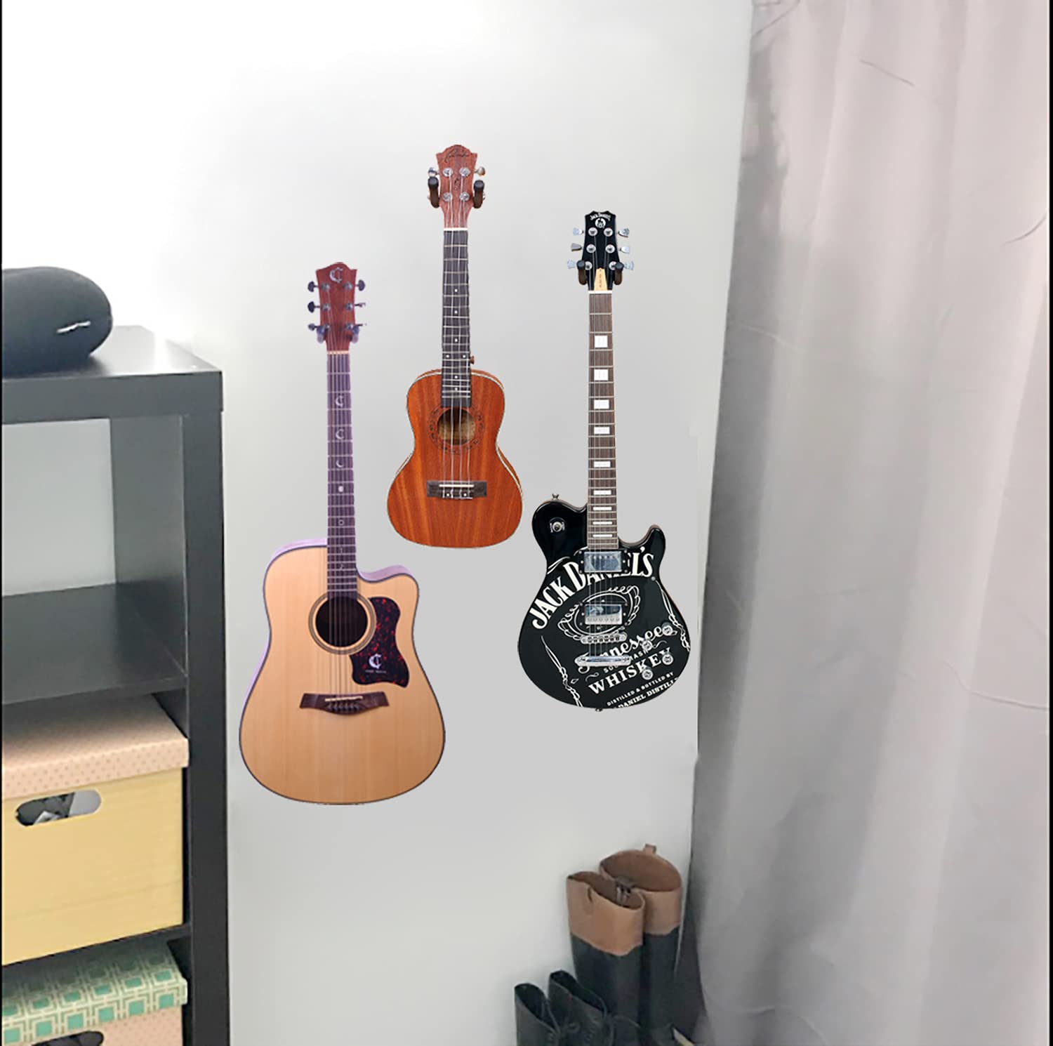 PUNK Wieszaki ścienne do gitary 3-pak, uchwyt ścienny na ukulele, wieszak na gitarę, haczyki ścienne, uchwyty, stojak, wieszak ścienny do gitary z twardego drewna zebry, do akustycznej, elektrycznej,