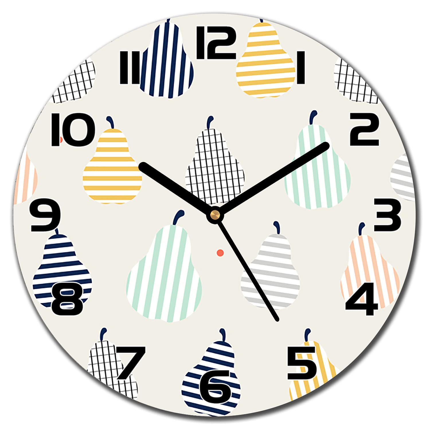 Horloge en verre cuisine salon 30 cm motif poires fruits