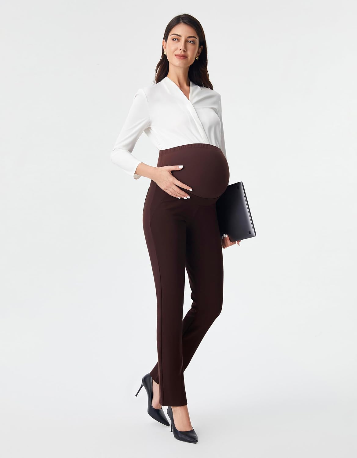 AFITNE Maternity Pants for Work Over The Belly Straight Leg Dress Slacks Strethy Pregnancy Office Casual Yoga Pants - Image 5