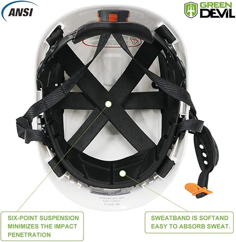 Miniatura 5 de GREEN DEVIL Casco de seguridad con visera y protección para los oídos, ajustable, ligero, ventilado, ABS, suspensión de 6 puntos, aprobado por ANSI