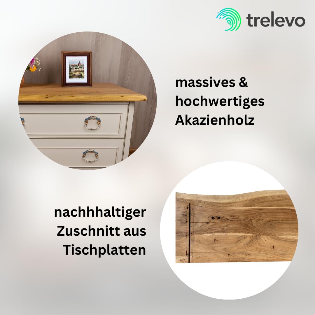 Holzplatte nach Maß 40-200 x 20-100 cm, Akazienholz massiv 35mm, naturfarben/nussbaumfarben, individueller Zuschnitt, Baumkantenplatte für Bastler und Heimwerker