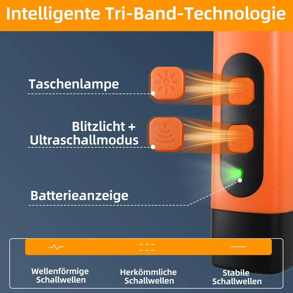 Ruhemeister Hund, 2026 Neu Ultraschall Hundevertreiber mit LED-Taschenlampe, Hand Held Anti Dog Bark Device Das mit Einem Einzigen Tastendruck die Aufmerksamkeit Ihres Hundes Erregt für Drinnen und Dr
