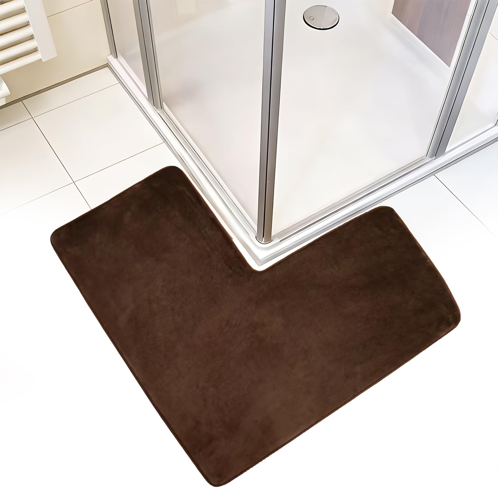 Vetin L-Shaped Corner Shower Mat, 80x80cm Dark Coffee Non-Slip Bath Mat