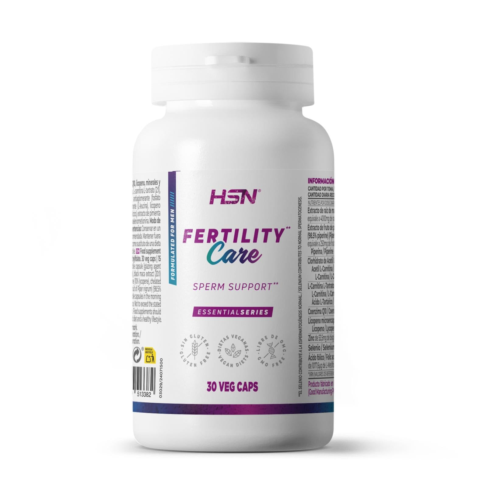 l carnitina esperma Fertilidad Masculina Ferti Care de HSN | 30 Cápsulas Vegetales - Apoyo a la  formación de esperma* - Con Maca Negra, L-Carnitina, Q10, Vitaminas y  Minerales