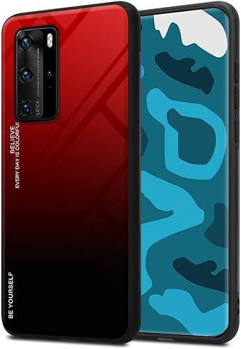 Cadorabo Funda compatible con Huawei P40 PRO en rojo  negro  Funda de teléfono móvil de dos tonos hecha de silicona TPU y vidrio templado, cubierta