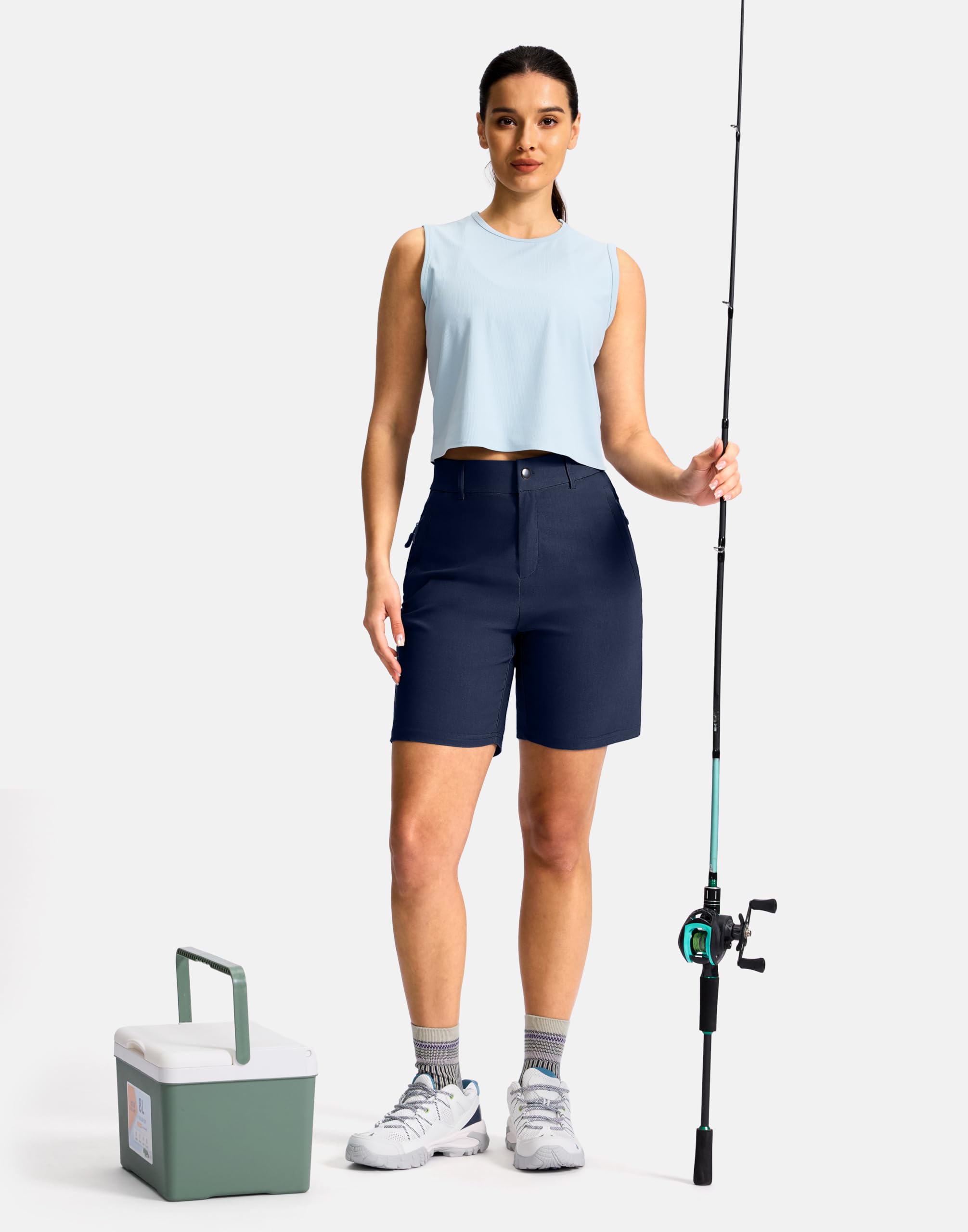 SANTINY Women's 5"/7" Hiking Golf Shorts with 3 Pockets Stretch Quick Dry Outdoor Travel Work Shorts for Women Casual Summer — view 3