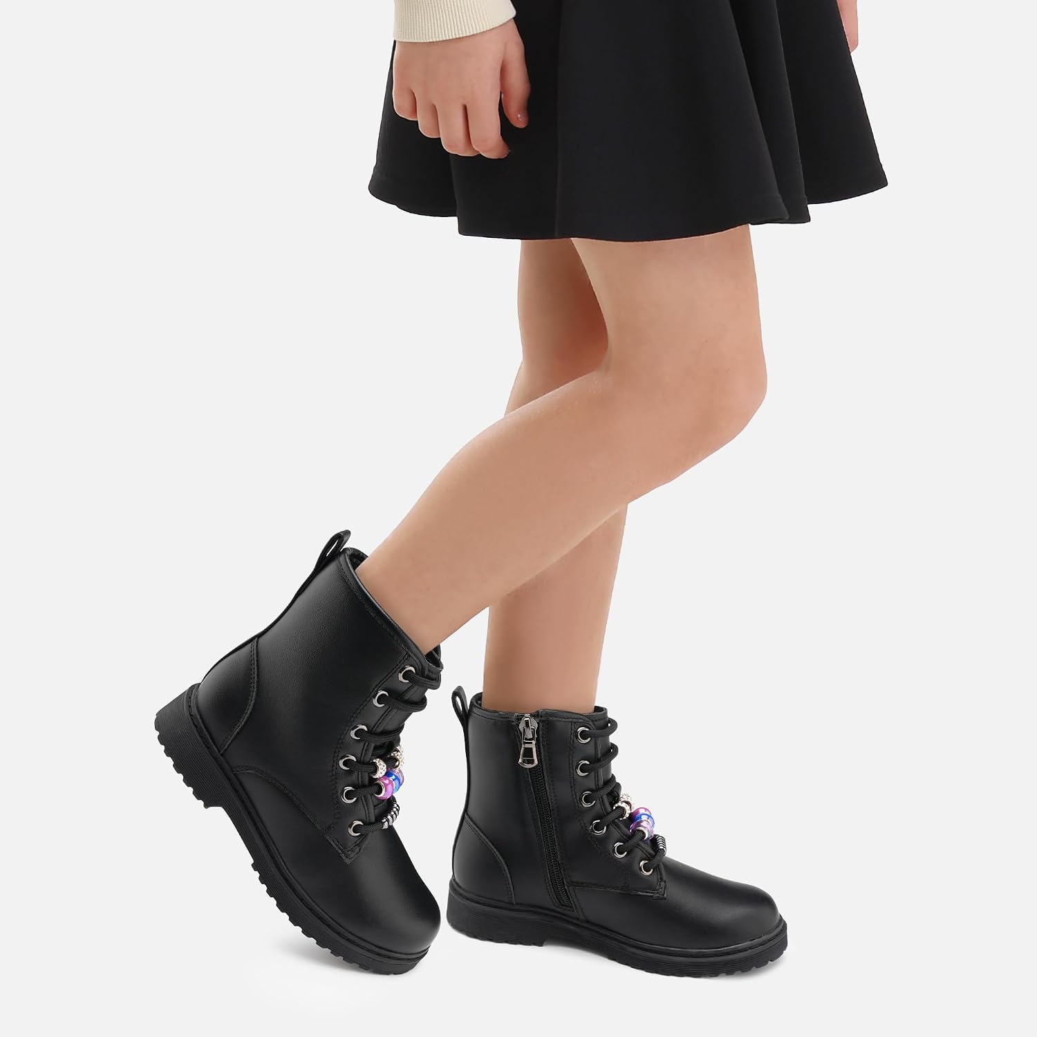 Stelle Girls Combat Boots with DIY Lace Up Zipper Ankle Boots