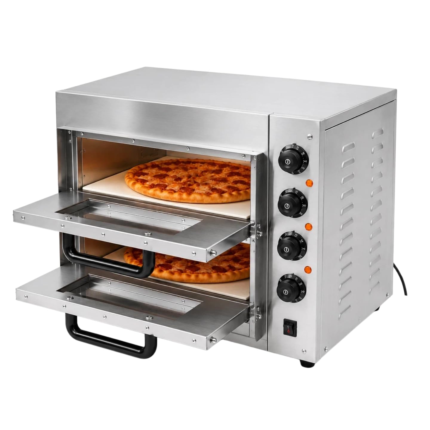Forno elettrico per pizza da 3000 W, professionale a due bastoni con timer e controllo della temperatura, in acciaio inox, per pizza e ristorante, 50-350 ℃