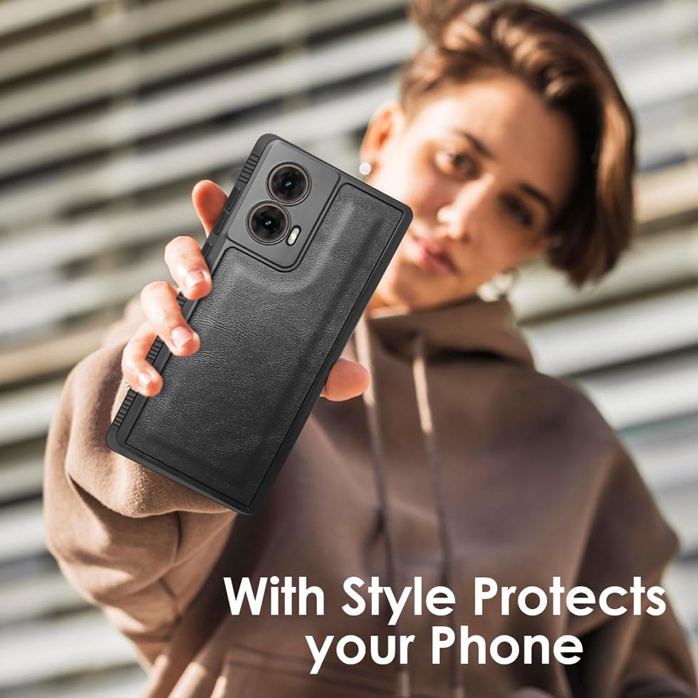 Image of Fashionury Premium PU Leather Back Cover for Motorola G96 5G / Motorola Edge 50 Fusion /Motorola G85 5G | Soft Touch Finish | Camera & Screen Protection | Anti Fingerprint Shockproof Case (Black)