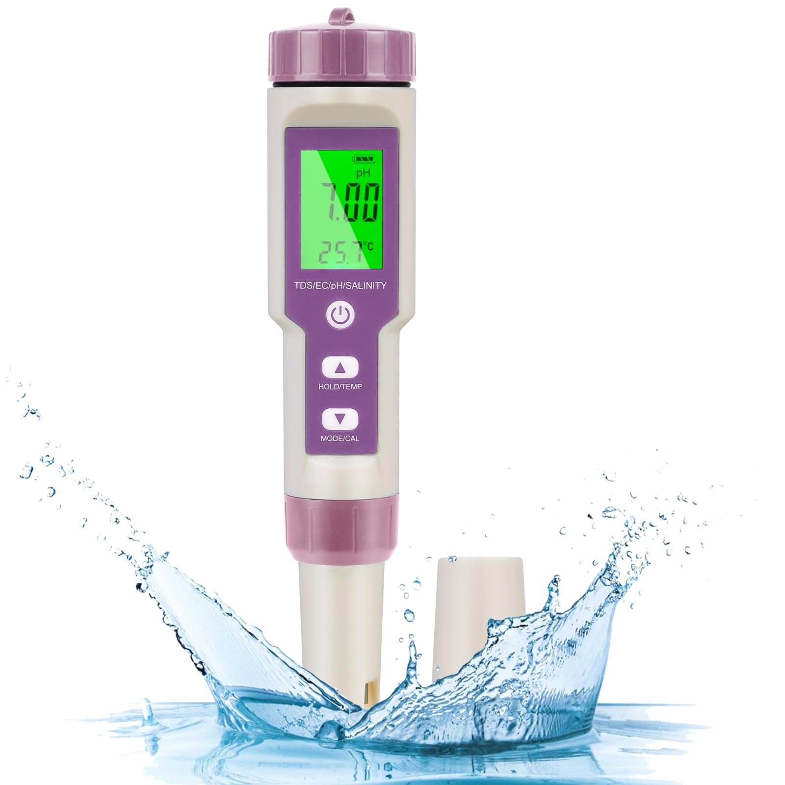 PH Meter, 5-in-1 PH/TDS/EC/Salinity/Temperature Water Quality Tester, LCD Green Backlight Display Water Quality Tester for Aquarium/Hydroponics/Drinking Water/Pool/Pond