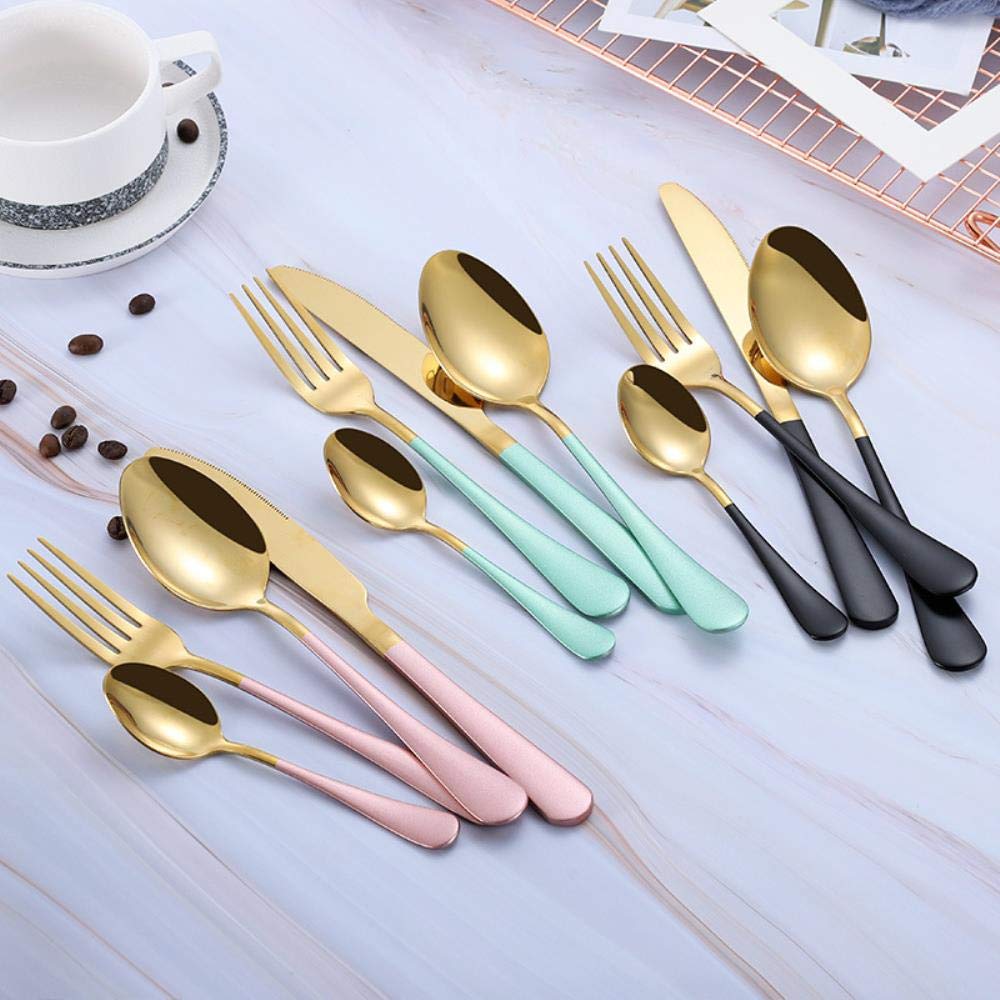 Service de vaisselle 24 pièces, fourchettes de cuisine dorées et noires