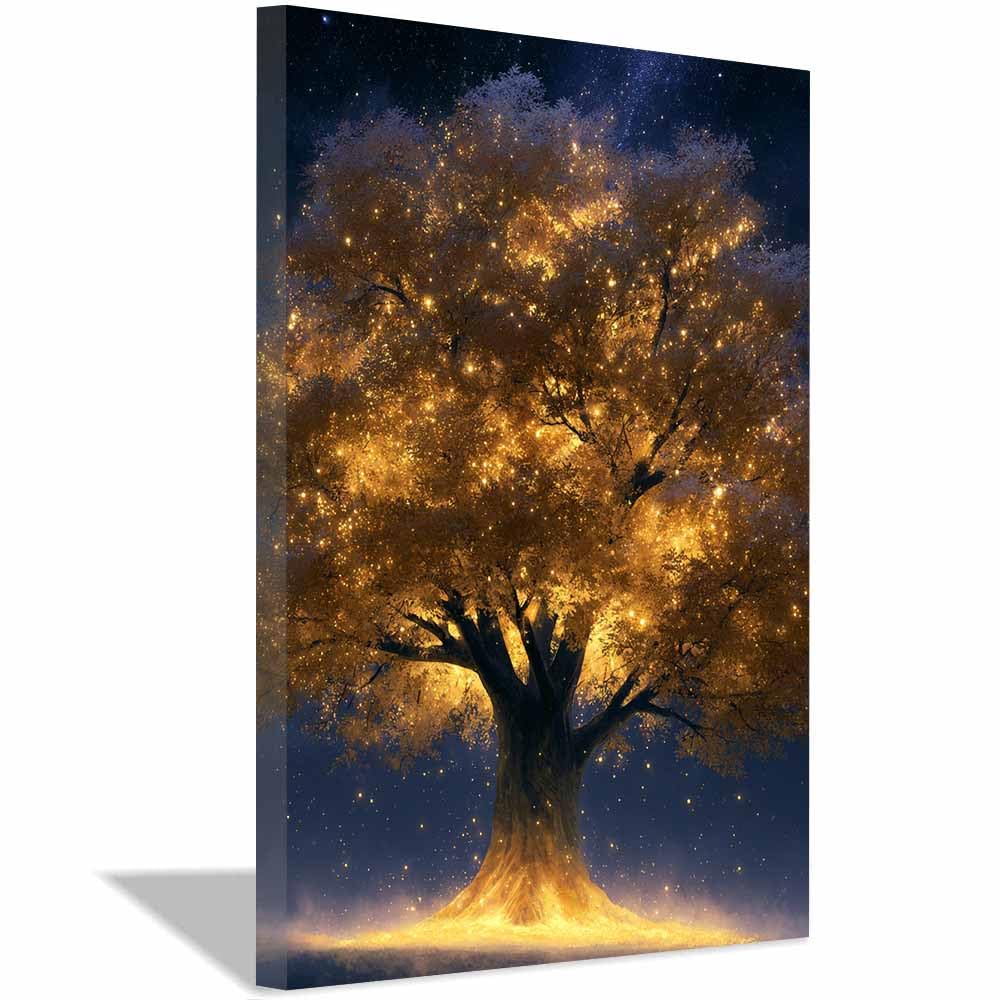 PUQAAEO Tree Of Life Wall Art Teals Gold Oak Art Modern Abstract Print Poster,Aesthetic Wall Art For Farmhouse Home Wall Hanging Decoration Supplies(Multicolor)-60x90cm Framed
