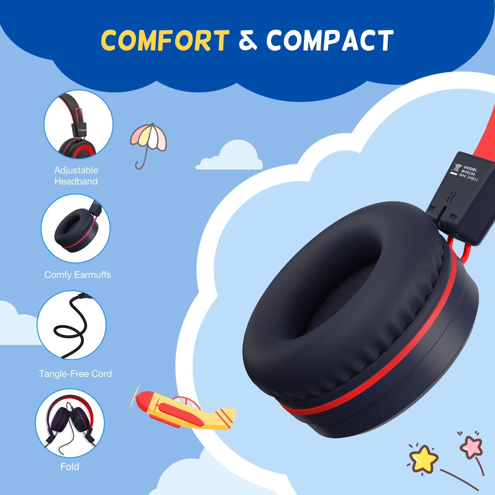 Amazon.co.jp: Cowyawn USB Type C 子供用ヘッドフォン 学校用 有線