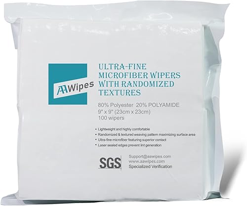 AAwipes Toallitas de microfibra para sala limpia, tejido mixto, superfino, 9 x 9 pulgadas (100 unidadesbolsas), paños sin pelusa con texturas