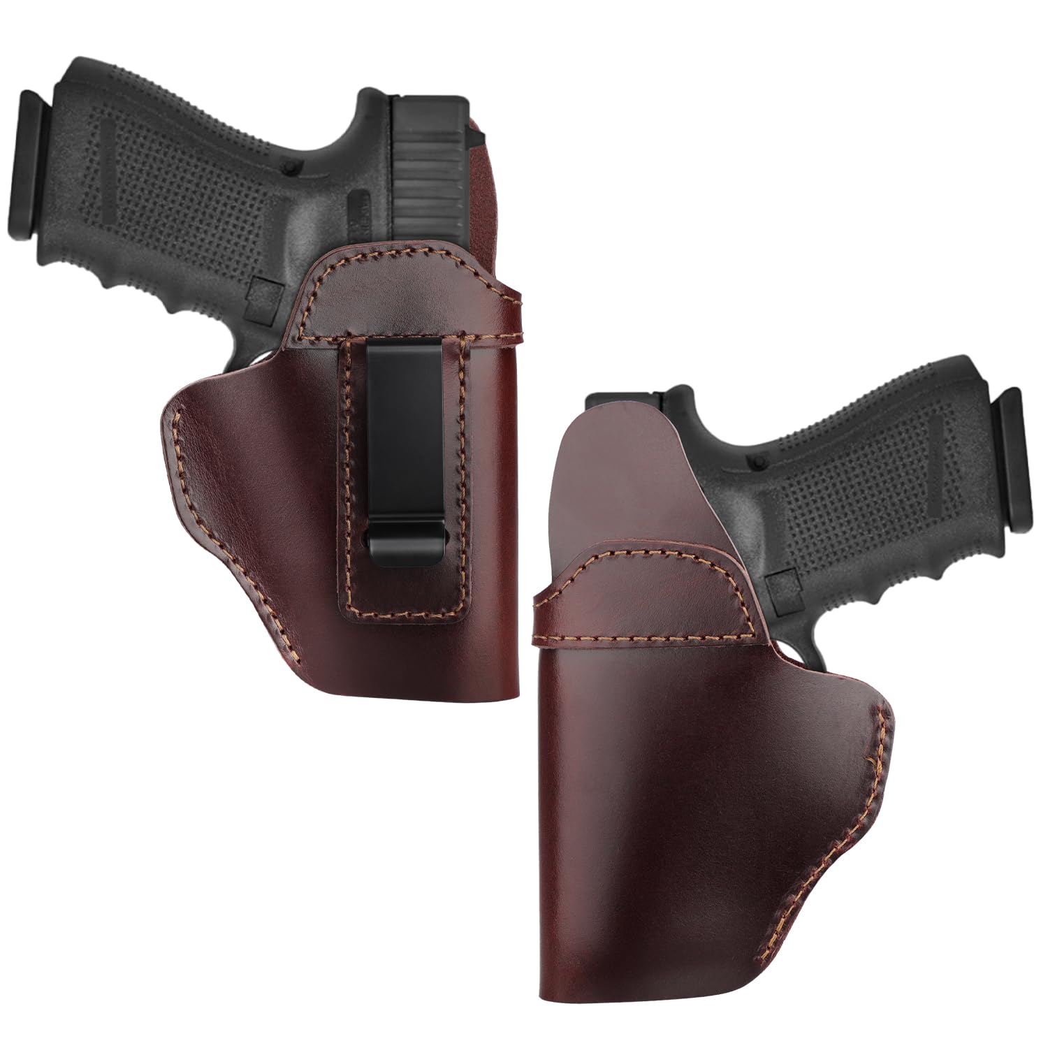 TEGE IWB Genuine Leather Holster for Glock 17/19/43X/48, Sig P365/P320/P220, Ruger LCP/LC9S/Security 9/Max 9, Taurus G2/G2C/G3C/GX4, Springfield Hellcat/XD, M&P 9mm Shield and Similar Sized Handguns