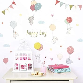 Amazon Co Jp 不二玩家 ウォールステッカーうさぎ 風船 子供部屋 赤ちゃん 飾り ウォールデコ ウォールペーパー ウォール 装飾 M0230 ホーム キッチン