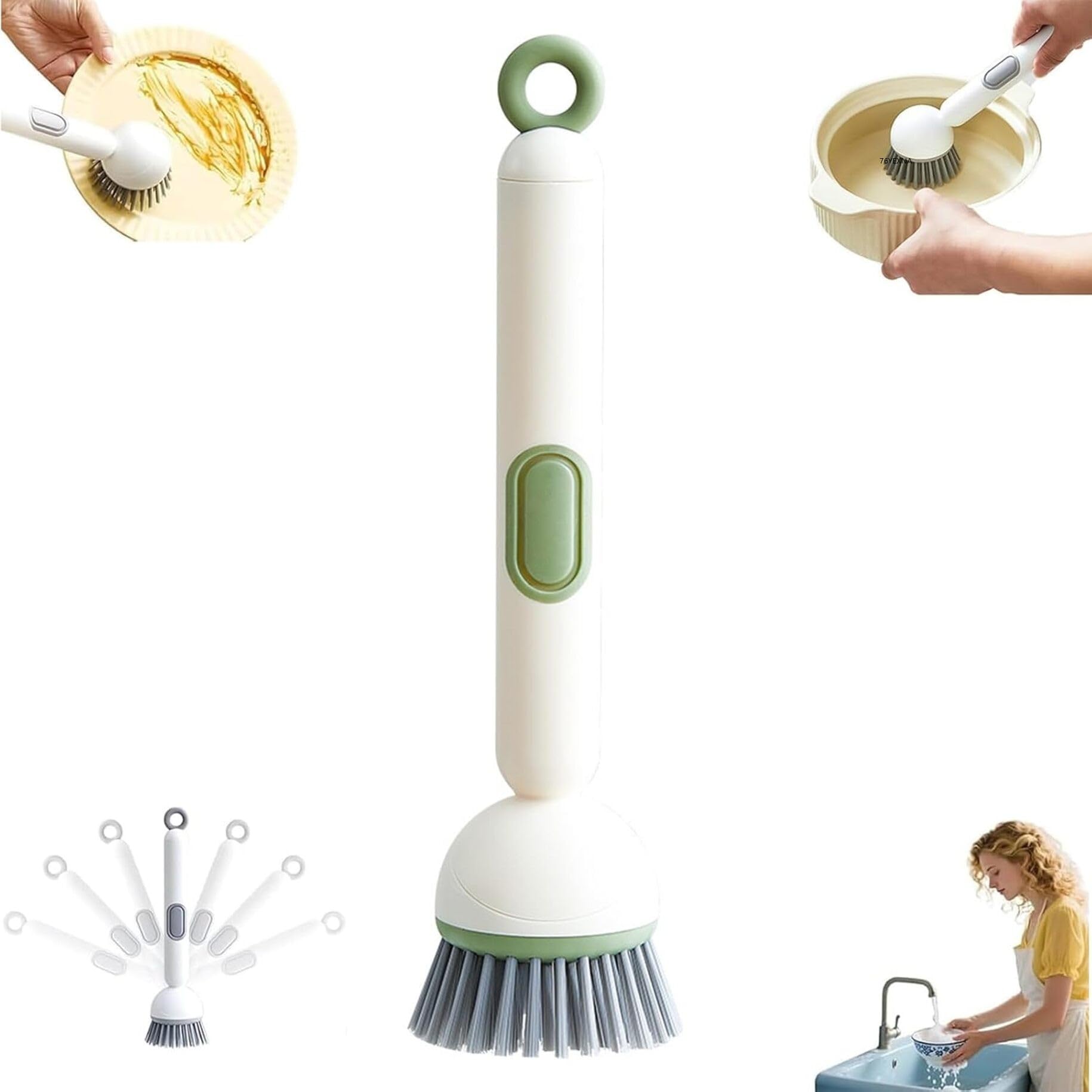 Soap Dispensing Kitchen Scrubber with 6-Angle Rotatable Scrubbing Wand, Long Handle Refillable Cleaning Tool for Dishes Pots Pans Sink and Kitchen Household Cleaning-image-26