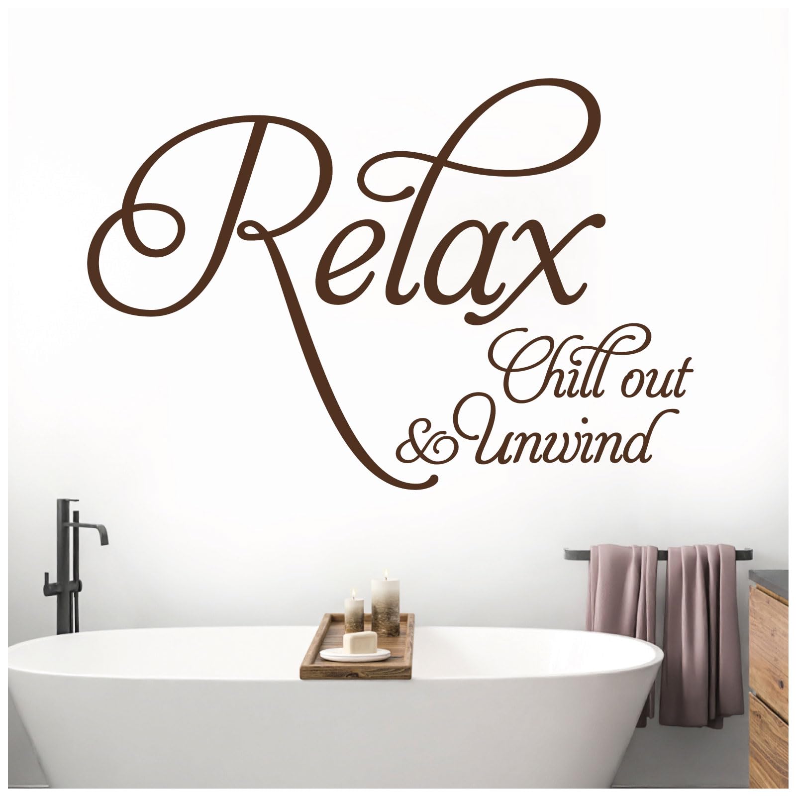 Relax, Chill Out, Unwind - Bathroom, Spa Wall Quote, Decal Wall Art Sticker [Large] [Chocolate] — image 1