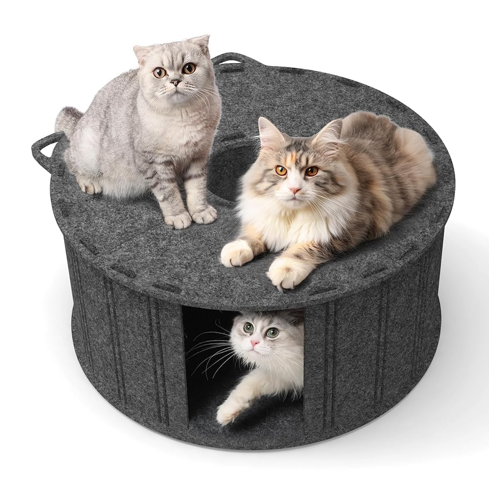 ComSaf Donut Design Cat Tunnel Bed for Indoor Cats, Felt Cat Tunnel Cave Bed, Scratch Resistant Cat Donut Bed, Interactive Cat Toy for Fun and Comfort, Cozy Cat Tent for Large Cats and Kittens