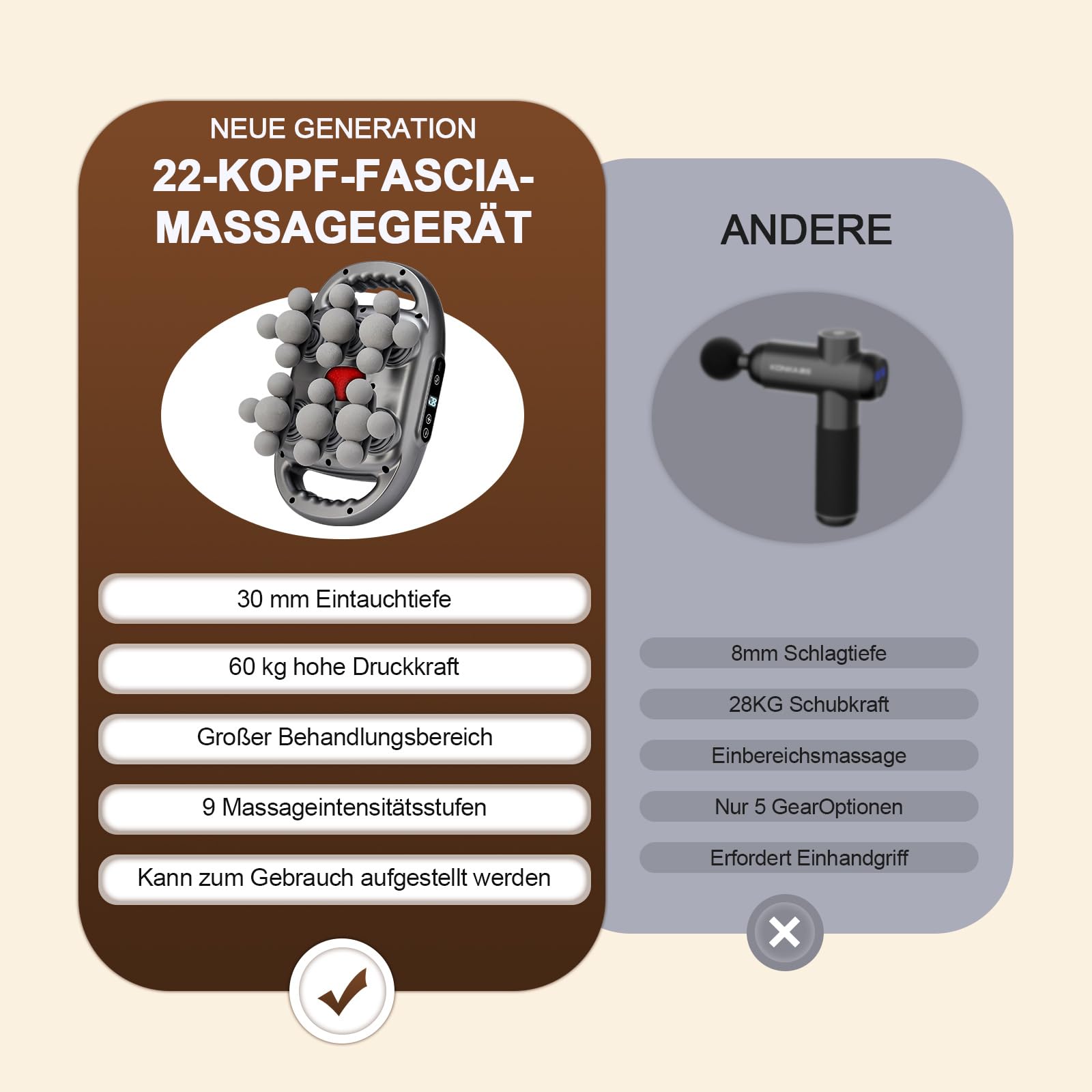 Pistolet de massage à 22 têtes, pistolet de massage musculaire rechargeable avec 9 modes et 9 niveaux, écran LCD, thérapie par lumière rouge