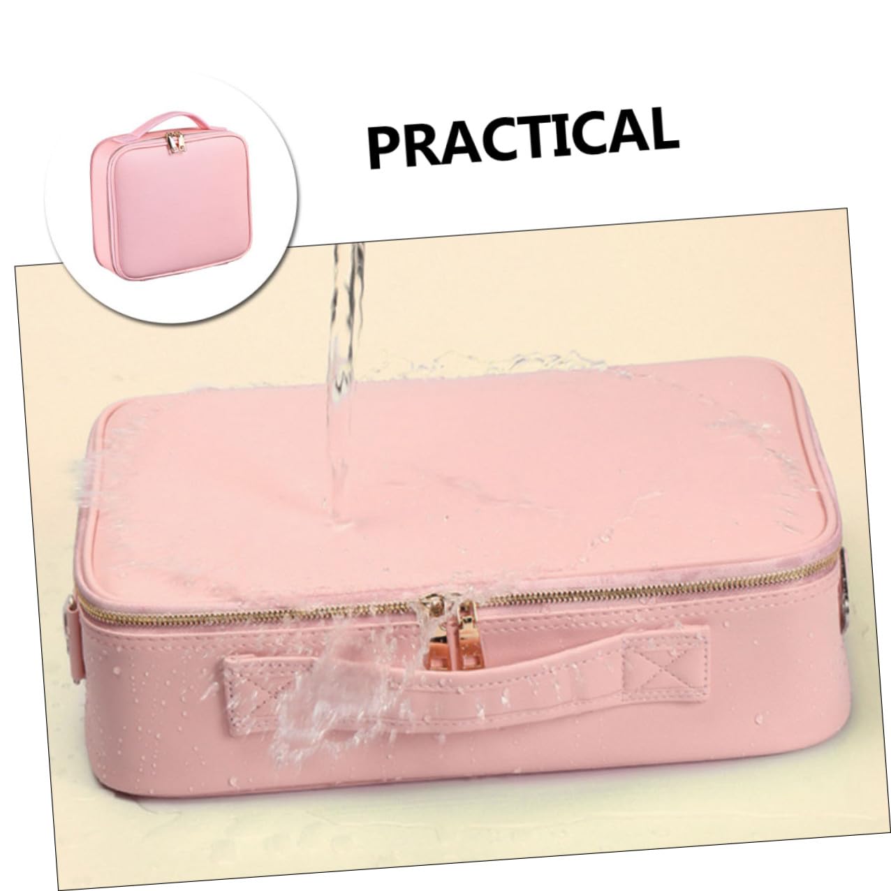 Borsa Cosmetica Grande in Pelle Pu Rosa con Divisori Regolabili | Organizer da Viaggio, Chiusura a Zip, Scomparti Rimovibili e Regolabili per Manicure e Truccatori Professionisti